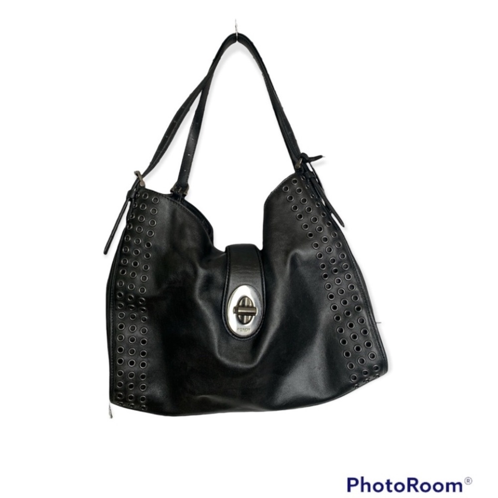 Coach Leather Studded Black Leather Shoulder Bag RARE Unique